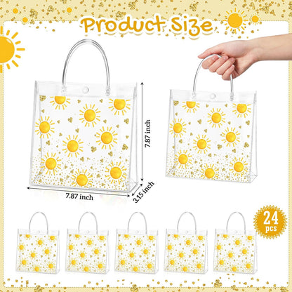 24 Pcs Boho Sun Clear PVC Gift Bags with Handle Button Reusable Yellow Sunshine Candy Treat Goodie Favor Bags for First Birthday Baby Shower Retro Summer Party Supplies