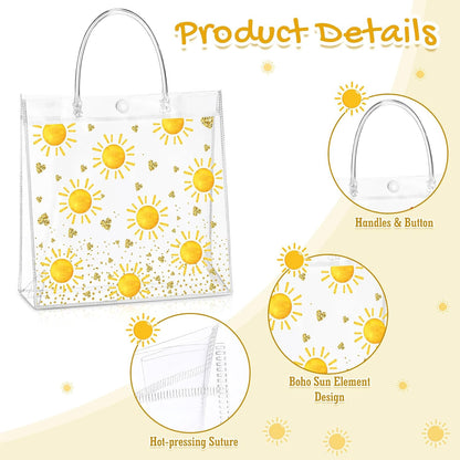 24 Pcs Boho Sun Clear PVC Gift Bags with Handle Button Reusable Yellow Sunshine Candy Treat Goodie Favor Bags for First Birthday Baby Shower Retro Summer Party Supplies