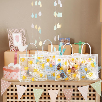 24 Pcs Boho Sun Clear PVC Gift Bags with Handle Button Reusable Yellow Sunshine Candy Treat Goodie Favor Bags for First Birthday Baby Shower Retro Summer Party Supplies