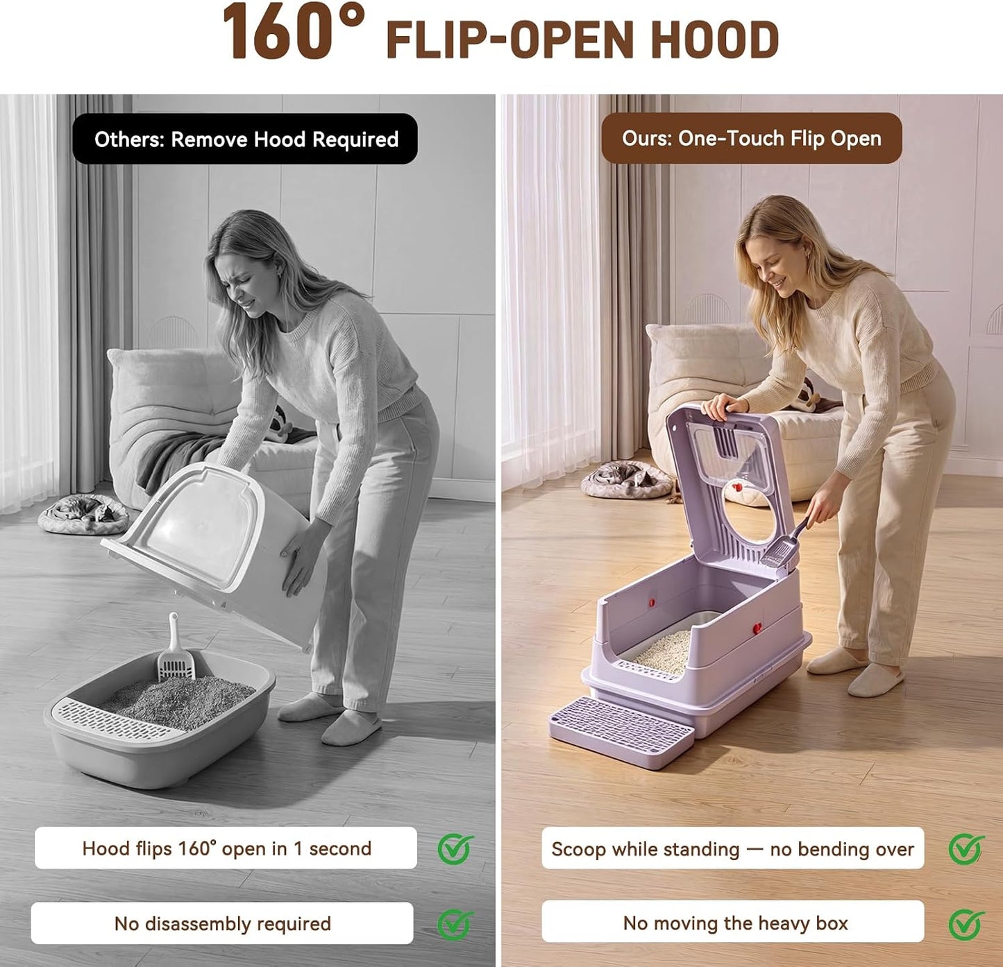4-in-1 Convertible Stainless Steel Cat Litter Box with Lid | 4 modes in one box: open, high-sided or enclosed; fits kittens to senior cats; 160° flip-open lid; tracking pad and filter