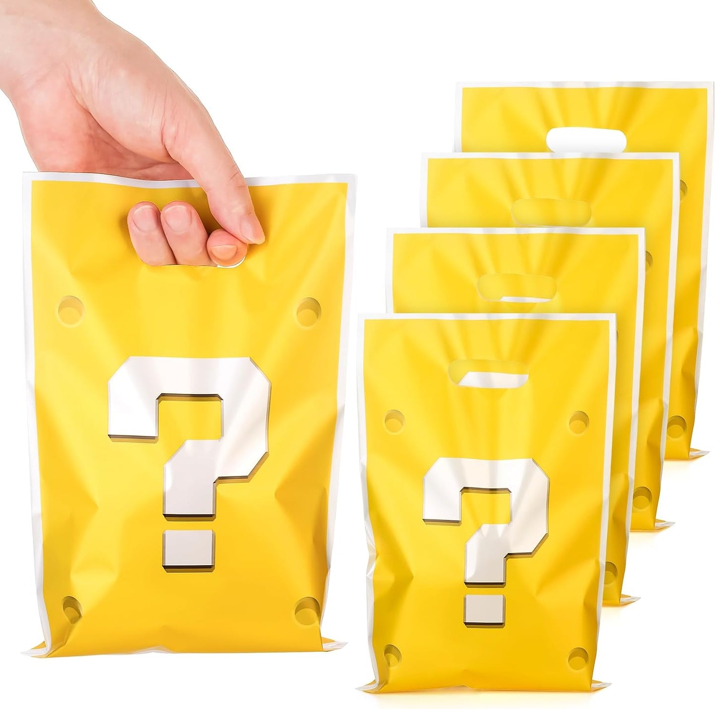 30PCS Question Mark Party Favor Bags, Yellow Video Game Goodie Candy Bags for Birthday Decoration