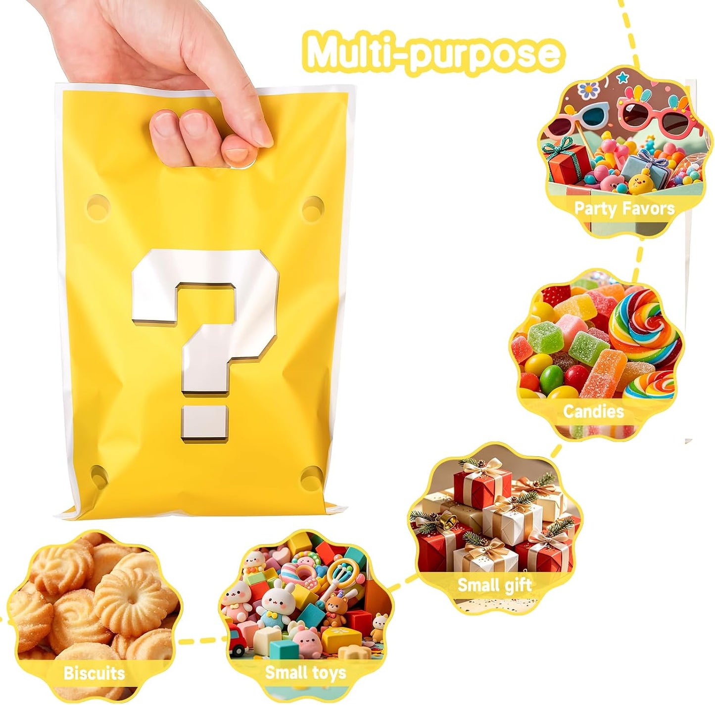 30PCS Question Mark Party Favor Bags, Yellow Video Game Goodie Candy Bags for Birthday Decoration