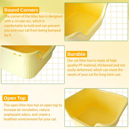 Large Cat Litter Box with High Sides,17.5"x15"x8.9" Open Top Cat Litter Pan Anti Splashing Non-Stick Litter Tray Low Entry Cat Litter Boxes Jumbo Kitty Litter Toilet Easy Clean for Cats(Yellow)