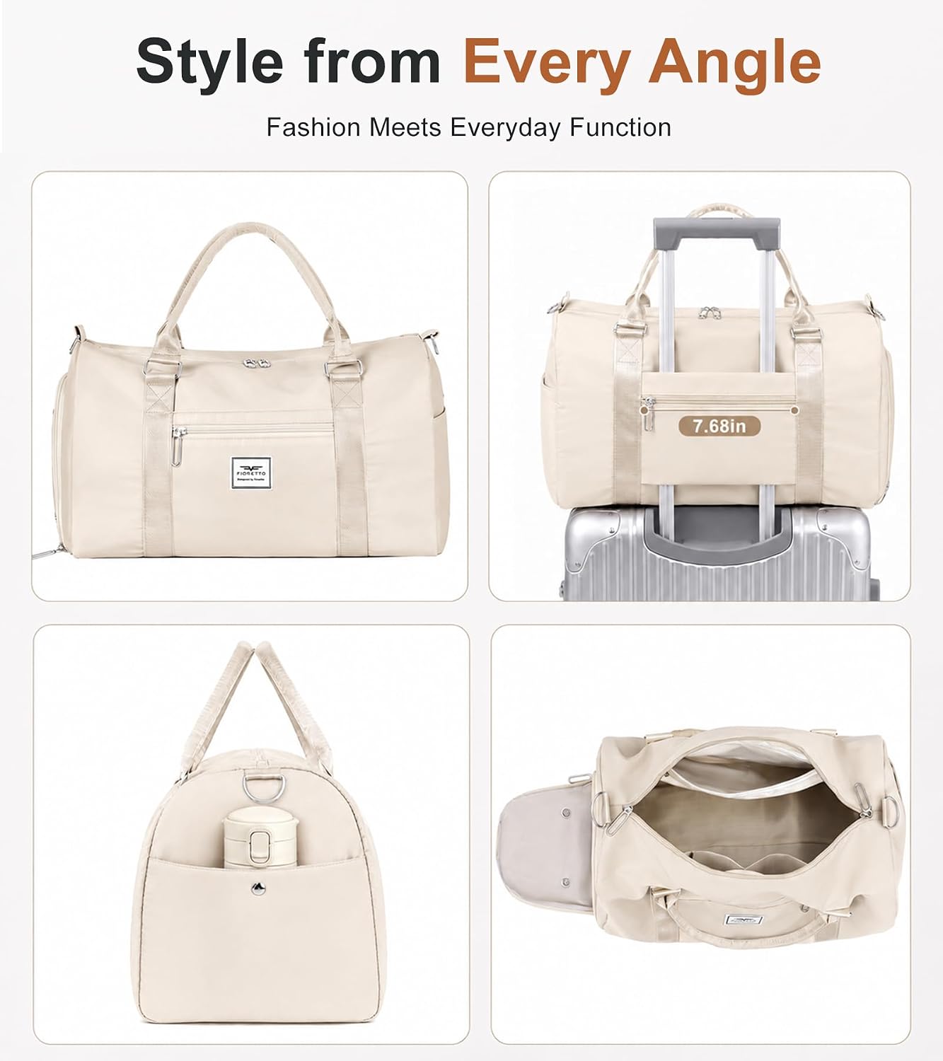 Womens Gym Tote Duffle Bag with Wet Pocket & Shoe Compartment, Sports Duffel Overnight Weekender Hospital Workout Carry on Bag for Girls, Ideal for Travel, Swimming, Dance, Ballet Beige