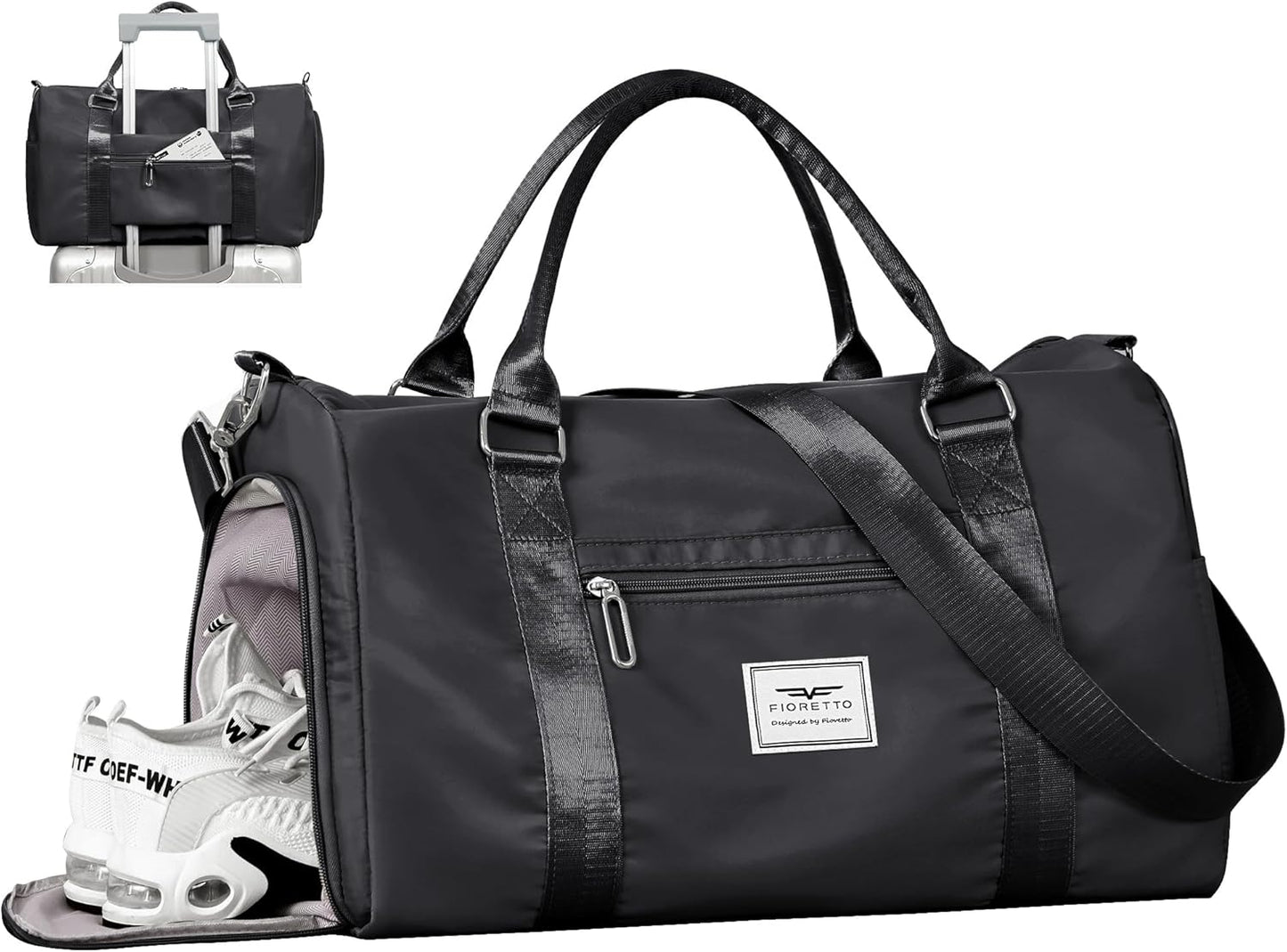 Womens Gym Tote Duffle Bag with Wet Pocket & Shoe Compartment, Sports Duffel Overnight Weekender Hospital Workout Carry on Bag for Girls, Ideal for Travel, Swimming, Dance, Ballet Beige