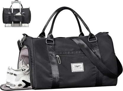 Womens Gym Tote Duffle Bag with Wet Pocket & Shoe Compartment, Sports Duffel Overnight Weekender Hospital Workout Carry on Bag for Girls, Ideal for Travel, Swimming, Dance, Ballet Beige