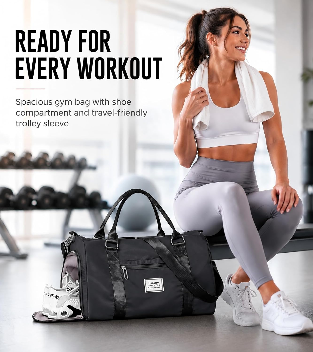 Womens Gym Tote Duffle Bag with Wet Pocket & Shoe Compartment, Sports Duffel Overnight Weekender Hospital Workout Carry on Bag for Girls, Ideal for Travel, Swimming, Dance, Ballet Beige