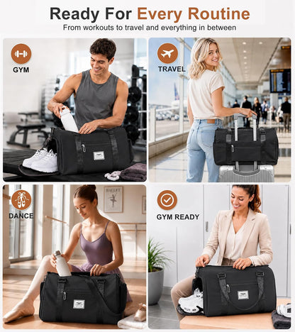 Womens Gym Tote Duffle Bag with Wet Pocket & Shoe Compartment, Sports Duffel Overnight Weekender Hospital Workout Carry on Bag for Girls, Ideal for Travel, Swimming, Dance, Ballet Beige