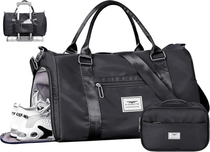 Womens Gym Tote Duffle Bag with Wet Pocket & Shoe Compartment, Sports Duffel Overnight Weekender Hospital Workout Carry on Bag for Girls, Ideal for Travel, Swimming, Dance, Ballet Beige
