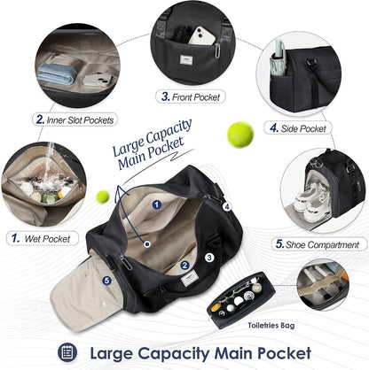 Womens Gym Tote Duffle Bag with Wet Pocket & Shoe Compartment, Sports Duffel Overnight Weekender Hospital Workout Carry on Bag for Girls, Ideal for Travel, Swimming, Dance, Ballet Beige