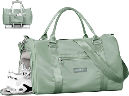 Womens Gym Tote Duffle Bag with Wet Pocket & Shoe Compartment, Sports Duffel Overnight Weekender Hospital Workout Carry on Bag for Girls, Ideal for Travel, Swimming, Dance, Ballet Beige