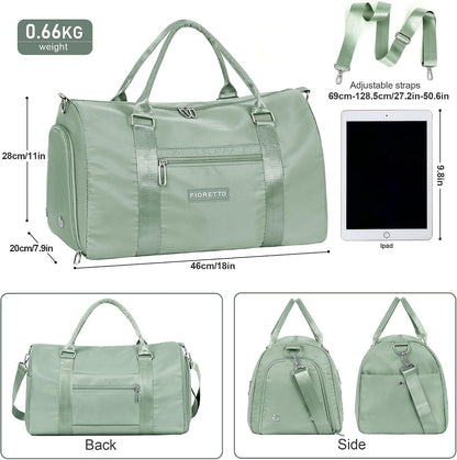 Womens Gym Tote Duffle Bag with Wet Pocket & Shoe Compartment, Sports Duffel Overnight Weekender Hospital Workout Carry on Bag for Girls, Ideal for Travel, Swimming, Dance, Ballet Beige