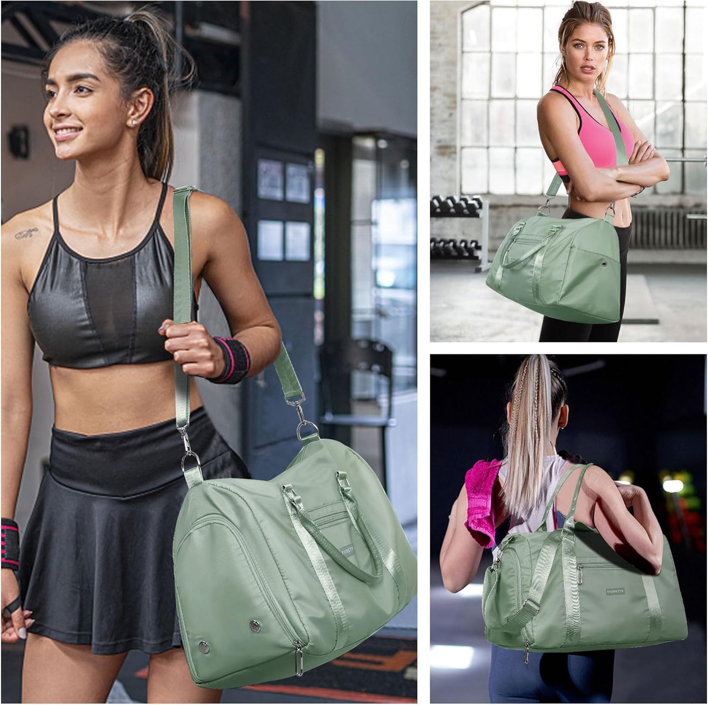 Womens Gym Tote Duffle Bag with Wet Pocket & Shoe Compartment, Sports Duffel Overnight Weekender Hospital Workout Carry on Bag for Girls, Ideal for Travel, Swimming, Dance, Ballet Beige