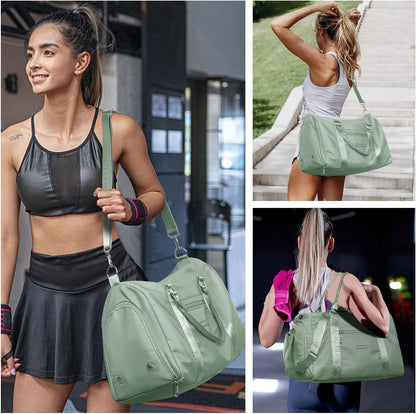 Womens Gym Tote Duffle Bag with Wet Pocket & Shoe Compartment, Sports Duffel Overnight Weekender Hospital Workout Carry on Bag for Girls, Ideal for Travel, Swimming, Dance, Ballet Beige