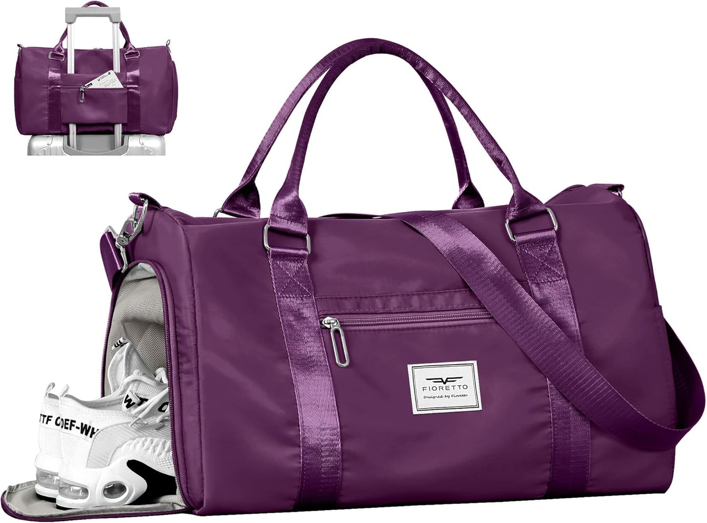 Womens Gym Tote Duffle Bag with Wet Pocket & Shoe Compartment, Sports Duffel Overnight Weekender Hospital Workout Carry on Bag for Girls, Ideal for Travel, Swimming, Dance, Ballet Beige