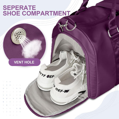 Womens Gym Tote Duffle Bag with Wet Pocket & Shoe Compartment, Sports Duffel Overnight Weekender Hospital Workout Carry on Bag for Girls, Ideal for Travel, Swimming, Dance, Ballet Beige