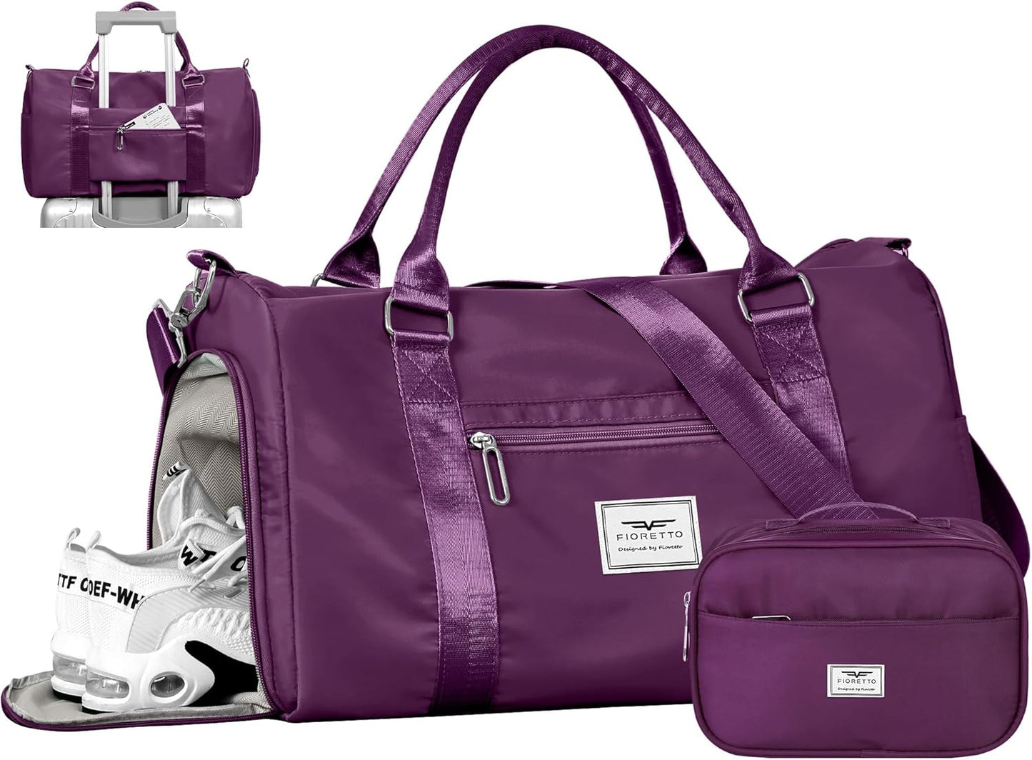Womens Gym Tote Duffle Bag with Wet Pocket & Shoe Compartment, Sports Duffel Overnight Weekender Hospital Workout Carry on Bag for Girls, Ideal for Travel, Swimming, Dance, Ballet Beige
