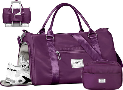 Womens Gym Tote Duffle Bag with Wet Pocket & Shoe Compartment, Sports Duffel Overnight Weekender Hospital Workout Carry on Bag for Girls, Ideal for Travel, Swimming, Dance, Ballet Beige