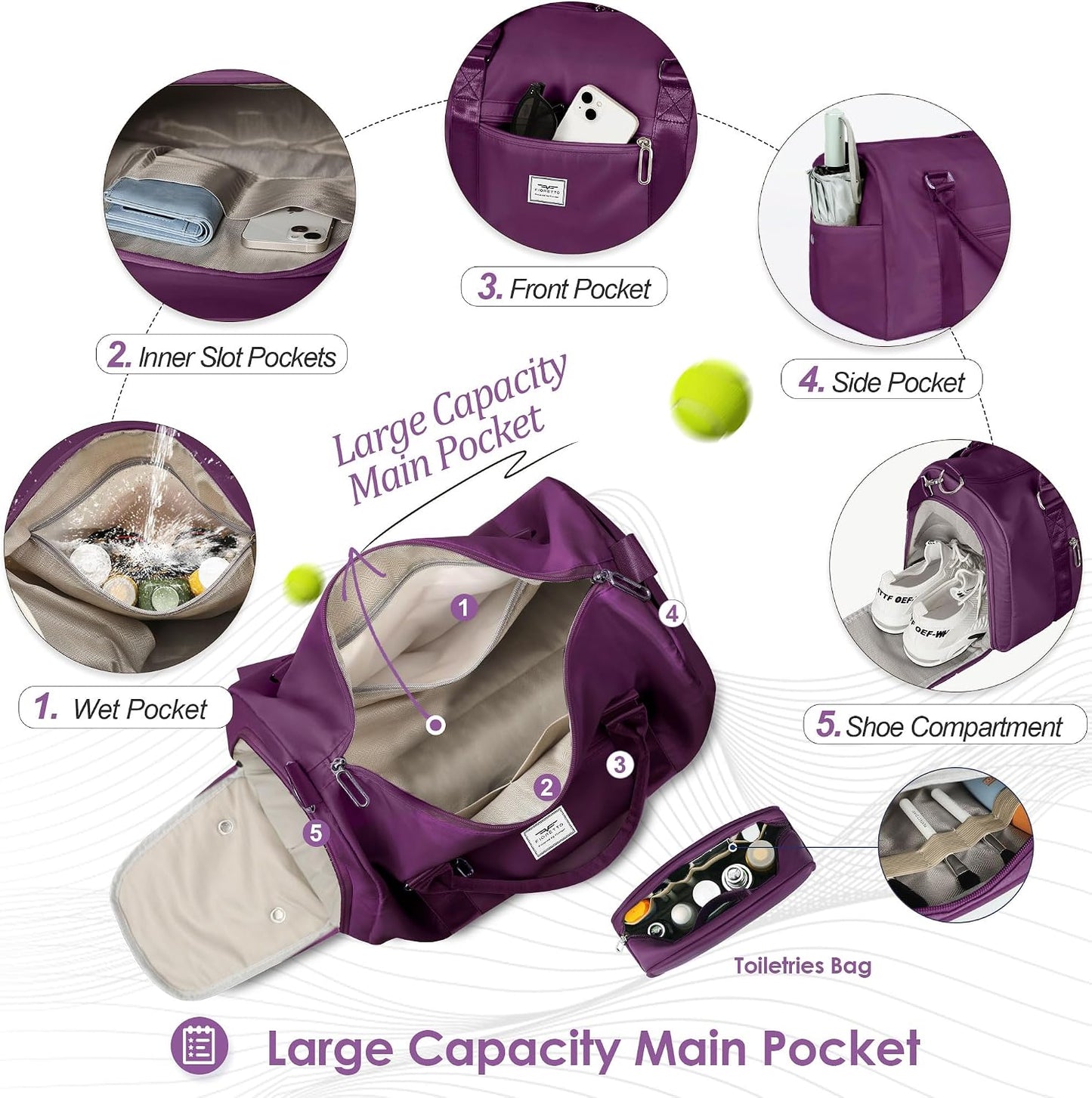 Womens Gym Tote Duffle Bag with Wet Pocket & Shoe Compartment, Sports Duffel Overnight Weekender Hospital Workout Carry on Bag for Girls, Ideal for Travel, Swimming, Dance, Ballet Beige