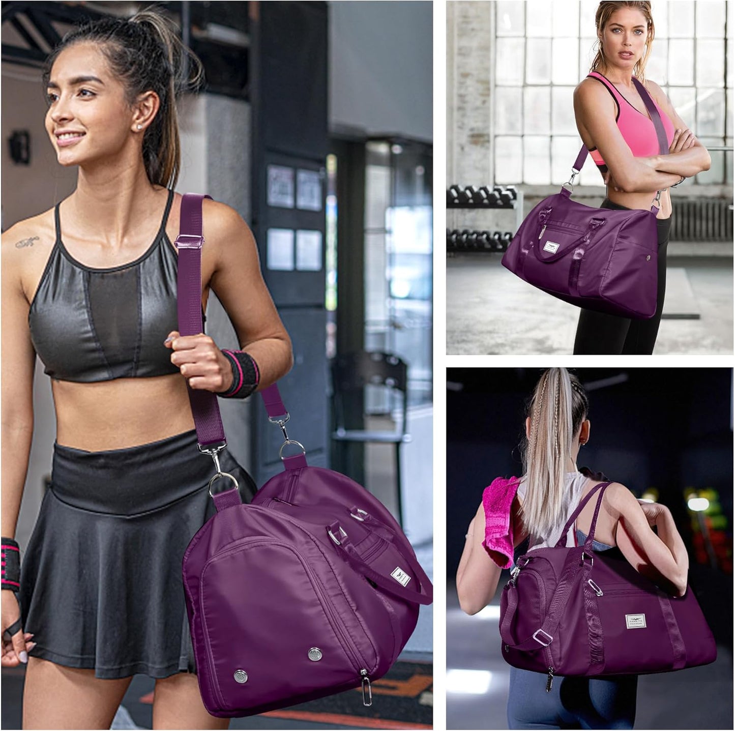 Womens Gym Tote Duffle Bag with Wet Pocket & Shoe Compartment, Sports Duffel Overnight Weekender Hospital Workout Carry on Bag for Girls, Ideal for Travel, Swimming, Dance, Ballet Beige