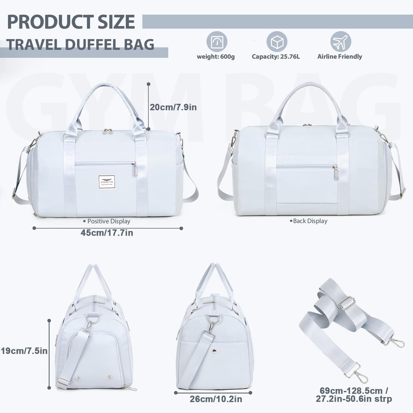 Womens Gym Tote Duffle Bag with Wet Pocket & Shoe Compartment, Sports Duffel Overnight Weekender Hospital Workout Carry on Bag for Girls, Ideal for Travel, Swimming, Dance, Ballet Beige