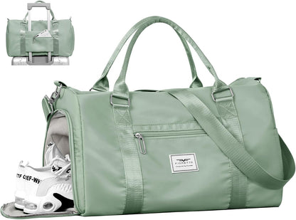 Womens Gym Tote Duffle Bag with Wet Pocket & Shoe Compartment, Sports Duffel Overnight Weekender Hospital Workout Carry on Bag for Girls, Ideal for Travel, Swimming, Dance, Ballet Beige