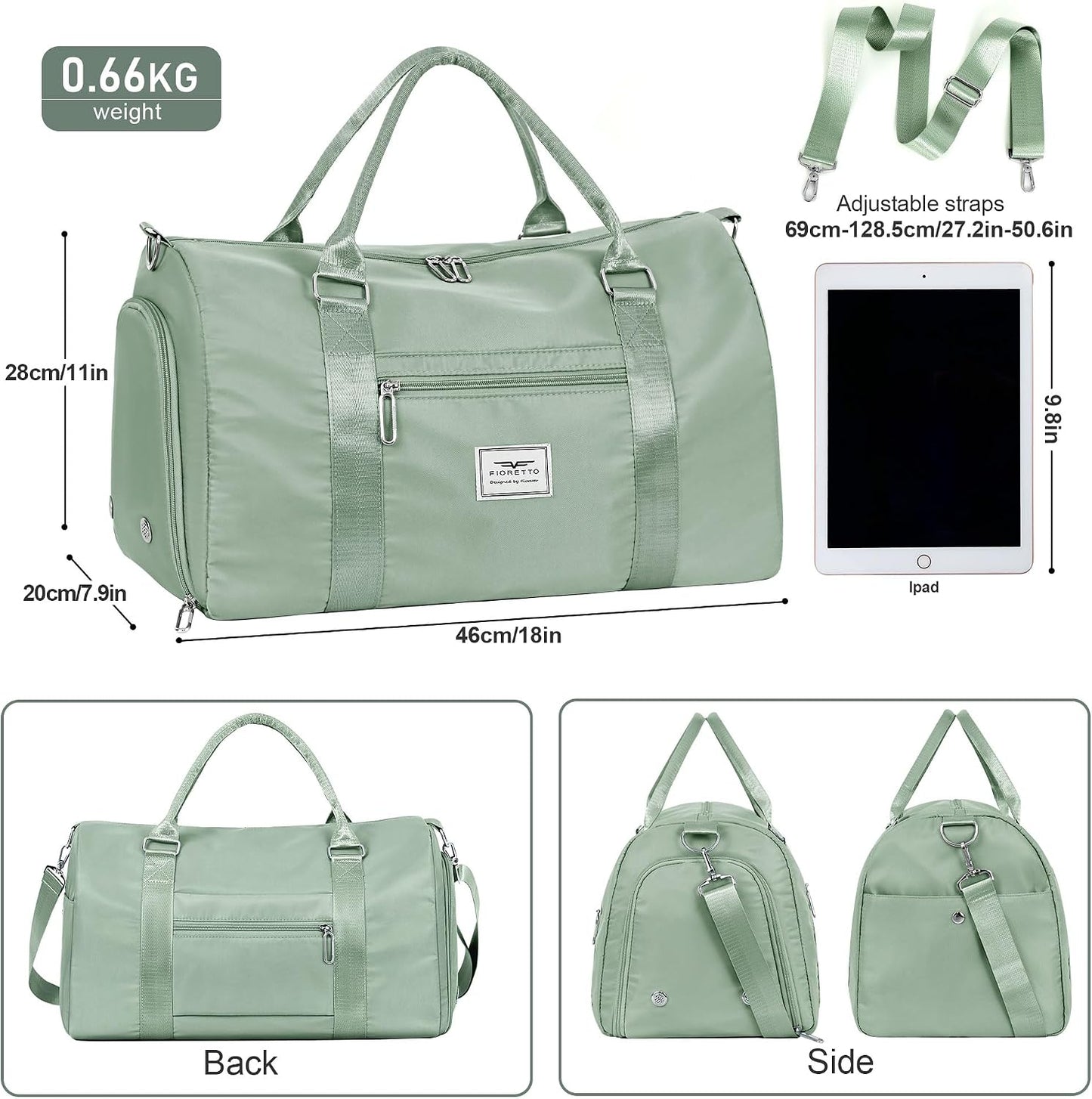 Womens Gym Tote Duffle Bag with Wet Pocket & Shoe Compartment, Sports Duffel Overnight Weekender Hospital Workout Carry on Bag for Girls, Ideal for Travel, Swimming, Dance, Ballet Beige