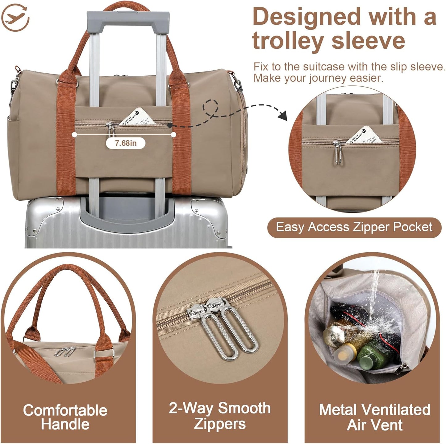 Womens Gym Tote Duffle Bag with Wet Pocket & Shoe Compartment, Sports Duffel Overnight Weekender Hospital Workout Carry on Bag for Girls, Ideal for Travel, Swimming, Dance, Ballet Beige
