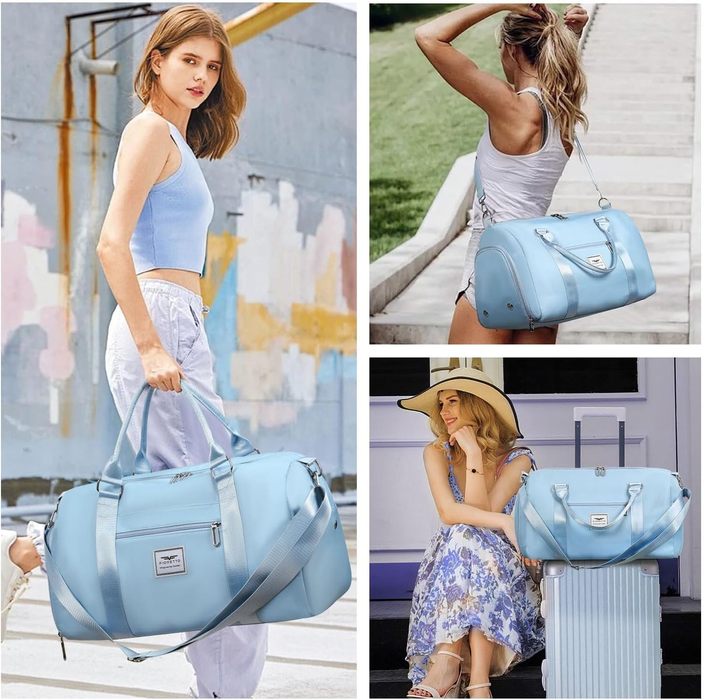 Womens Gym Tote Duffle Bag with Wet Pocket & Shoe Compartment, Sports Duffel Overnight Weekender Hospital Workout Carry on Bag for Girls, Ideal for Travel, Swimming, Dance, Ballet Beige