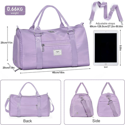 Womens Gym Tote Duffle Bag with Wet Pocket & Shoe Compartment, Sports Duffel Overnight Weekender Hospital Workout Carry on Bag for Girls, Ideal for Travel, Swimming, Dance, Ballet Beige