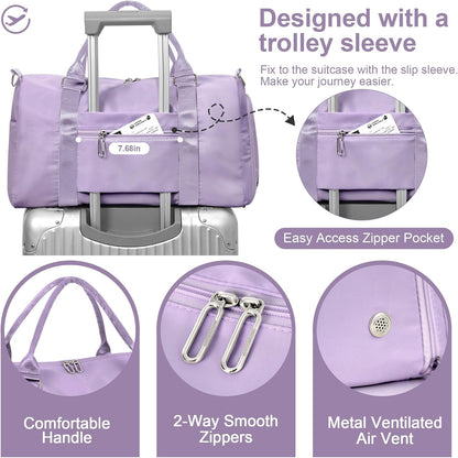Womens Gym Tote Duffle Bag with Wet Pocket & Shoe Compartment, Sports Duffel Overnight Weekender Hospital Workout Carry on Bag for Girls, Ideal for Travel, Swimming, Dance, Ballet Beige