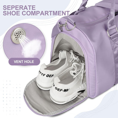 Womens Gym Tote Duffle Bag with Wet Pocket & Shoe Compartment, Sports Duffel Overnight Weekender Hospital Workout Carry on Bag for Girls, Ideal for Travel, Swimming, Dance, Ballet Beige