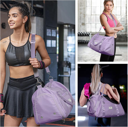 Womens Gym Tote Duffle Bag with Wet Pocket & Shoe Compartment, Sports Duffel Overnight Weekender Hospital Workout Carry on Bag for Girls, Ideal for Travel, Swimming, Dance, Ballet Beige