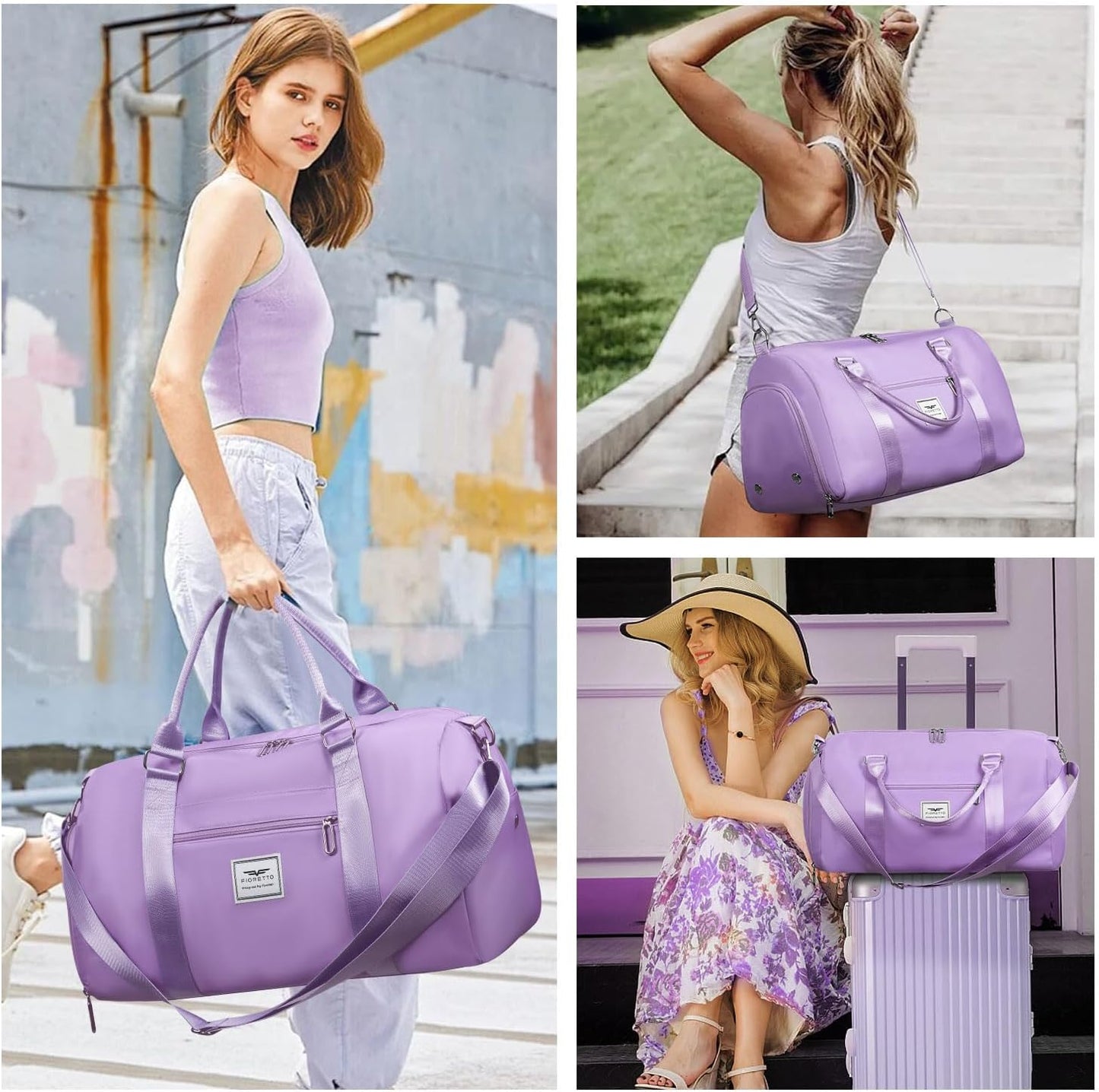 Womens Gym Tote Duffle Bag with Wet Pocket & Shoe Compartment, Sports Duffel Overnight Weekender Hospital Workout Carry on Bag for Girls, Ideal for Travel, Swimming, Dance, Ballet Beige