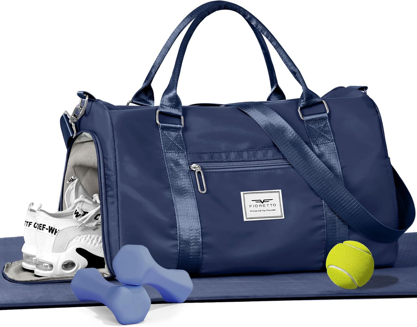 Womens Gym Tote Duffle Bag with Wet Pocket & Shoe Compartment, Sports Duffel Overnight Weekender Hospital Workout Carry on Bag for Girls, Ideal for Travel, Swimming, Dance, Ballet Beige