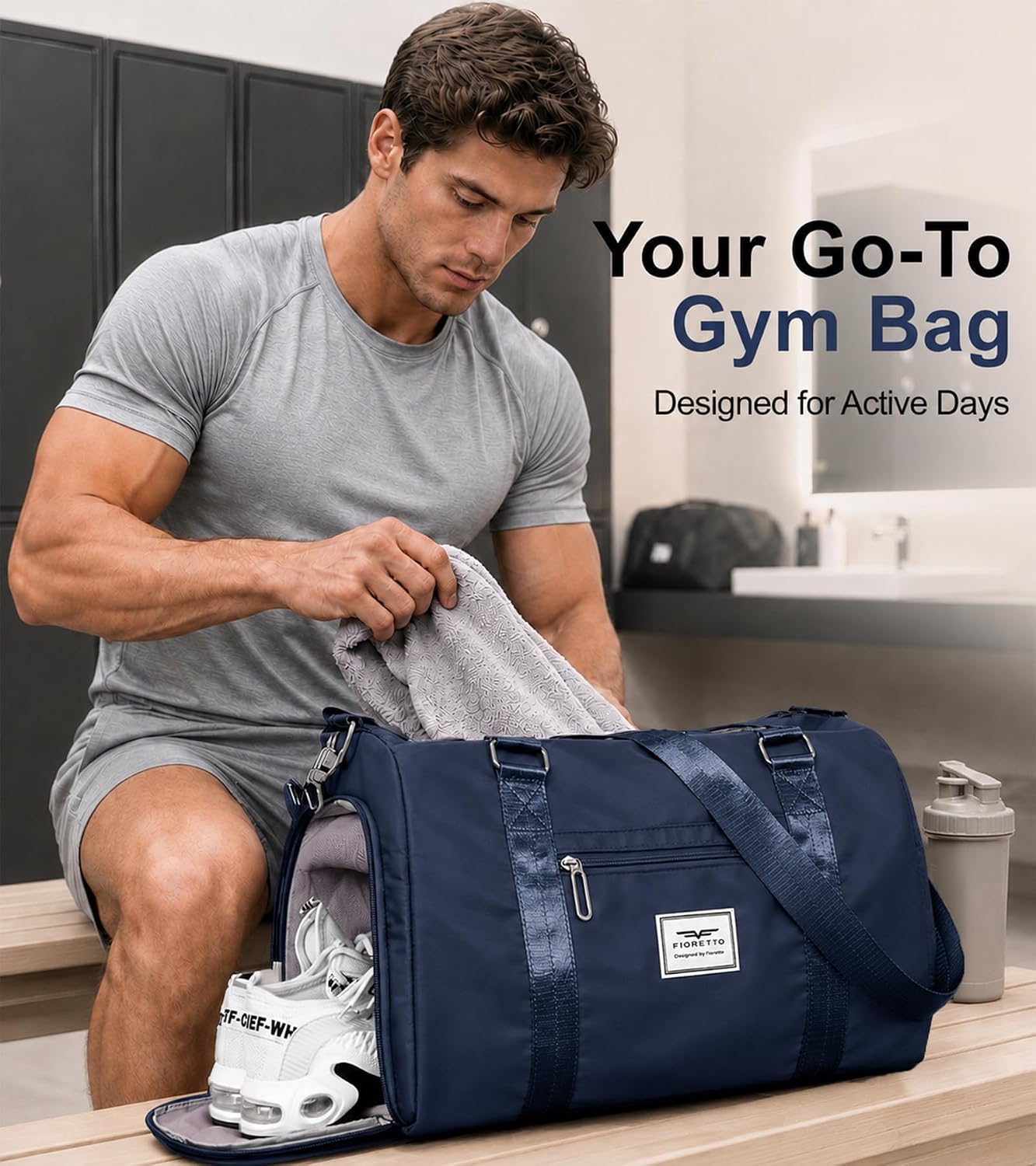 Womens Gym Tote Duffle Bag with Wet Pocket & Shoe Compartment, Sports Duffel Overnight Weekender Hospital Workout Carry on Bag for Girls, Ideal for Travel, Swimming, Dance, Ballet Beige