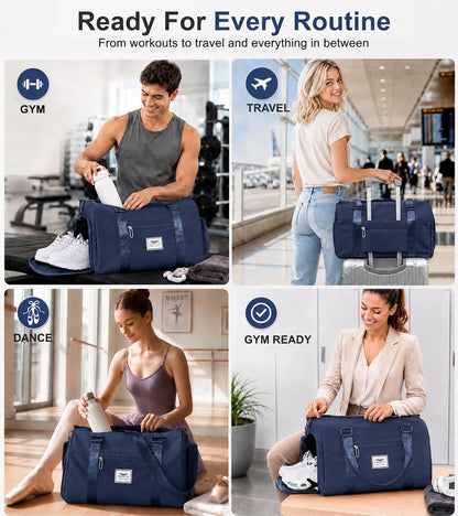 Womens Gym Tote Duffle Bag with Wet Pocket & Shoe Compartment, Sports Duffel Overnight Weekender Hospital Workout Carry on Bag for Girls, Ideal for Travel, Swimming, Dance, Ballet Beige