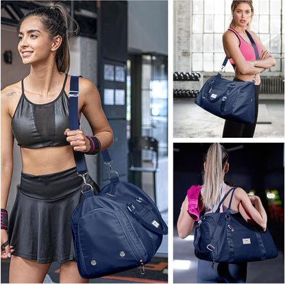 Womens Gym Tote Duffle Bag with Wet Pocket & Shoe Compartment, Sports Duffel Overnight Weekender Hospital Workout Carry on Bag for Girls, Ideal for Travel, Swimming, Dance, Ballet Beige
