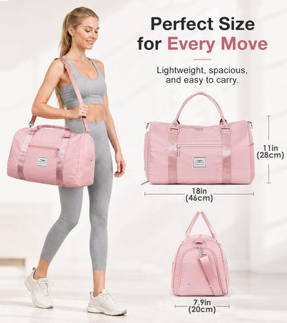 Womens Gym Tote Duffle Bag with Wet Pocket & Shoe Compartment, Sports Duffel Overnight Weekender Hospital Workout Carry on Bag for Girls, Ideal for Travel, Swimming, Dance, Ballet Beige