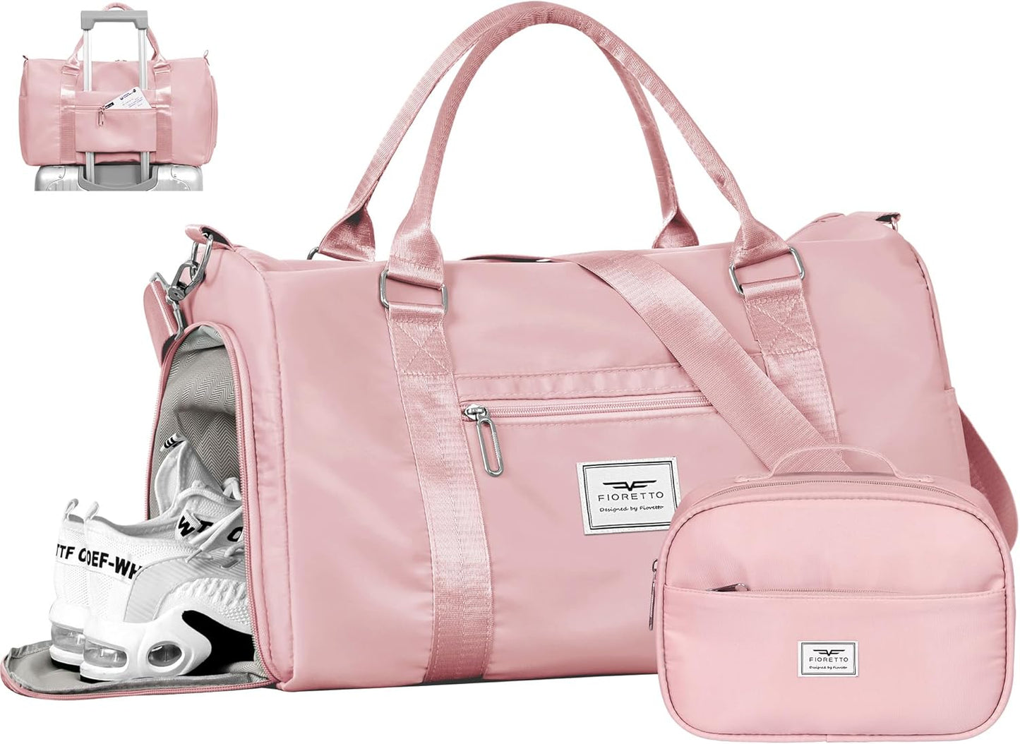 Womens Gym Tote Duffle Bag with Wet Pocket & Shoe Compartment, Sports Duffel Overnight Weekender Hospital Workout Carry on Bag for Girls, Ideal for Travel, Swimming, Dance, Ballet Beige