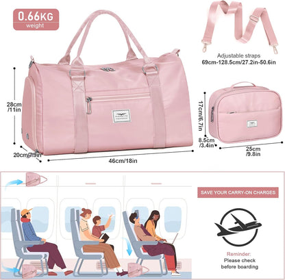 Womens Gym Tote Duffle Bag with Wet Pocket & Shoe Compartment, Sports Duffel Overnight Weekender Hospital Workout Carry on Bag for Girls, Ideal for Travel, Swimming, Dance, Ballet Beige