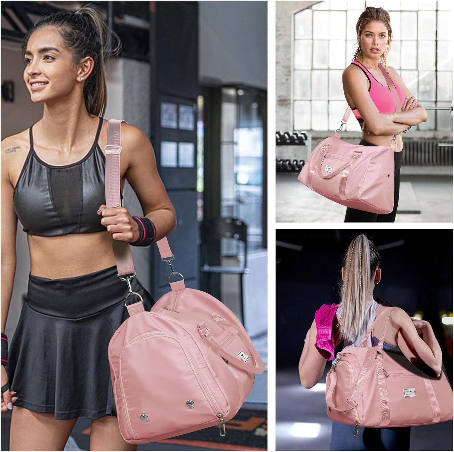 Womens Gym Tote Duffle Bag with Wet Pocket & Shoe Compartment, Sports Duffel Overnight Weekender Hospital Workout Carry on Bag for Girls, Ideal for Travel, Swimming, Dance, Ballet Beige