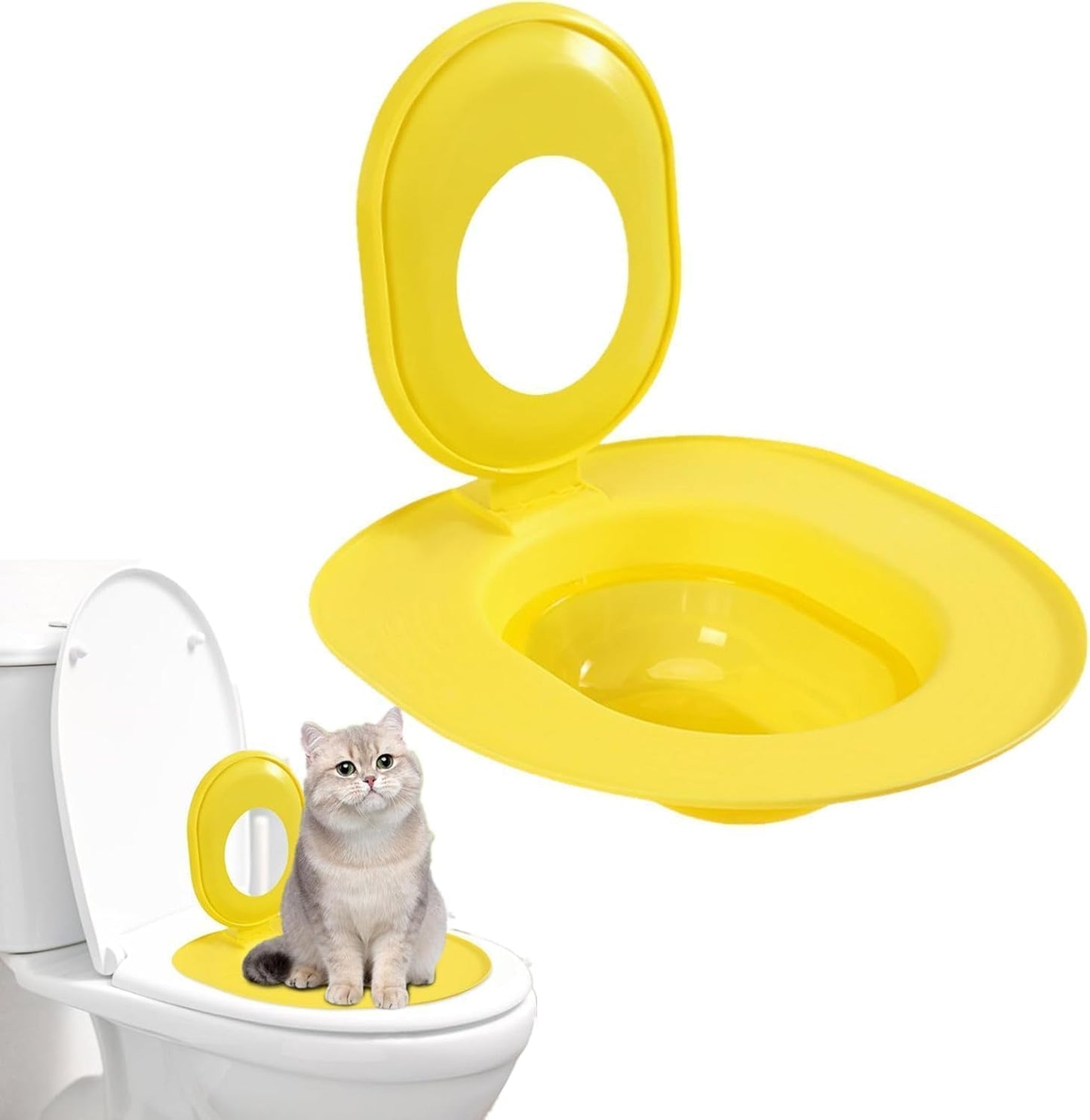 Cat Toilet Seat Training Kit,Removable Pet Toilet Training System,Washable Cleaning Pad for Cats,Reusable Plastic Trainer for Pet Cleaning,Portable Trainer for Home Pet Shop Pet Care (Yellow)