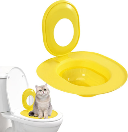 Cat Toilet Seat Training Kit,Removable Pet Toilet Training System,Washable Cleaning Pad for Cats,Reusable Plastic Trainer for Pet Cleaning,Portable Trainer for Home Pet Shop Pet Care (Yellow)