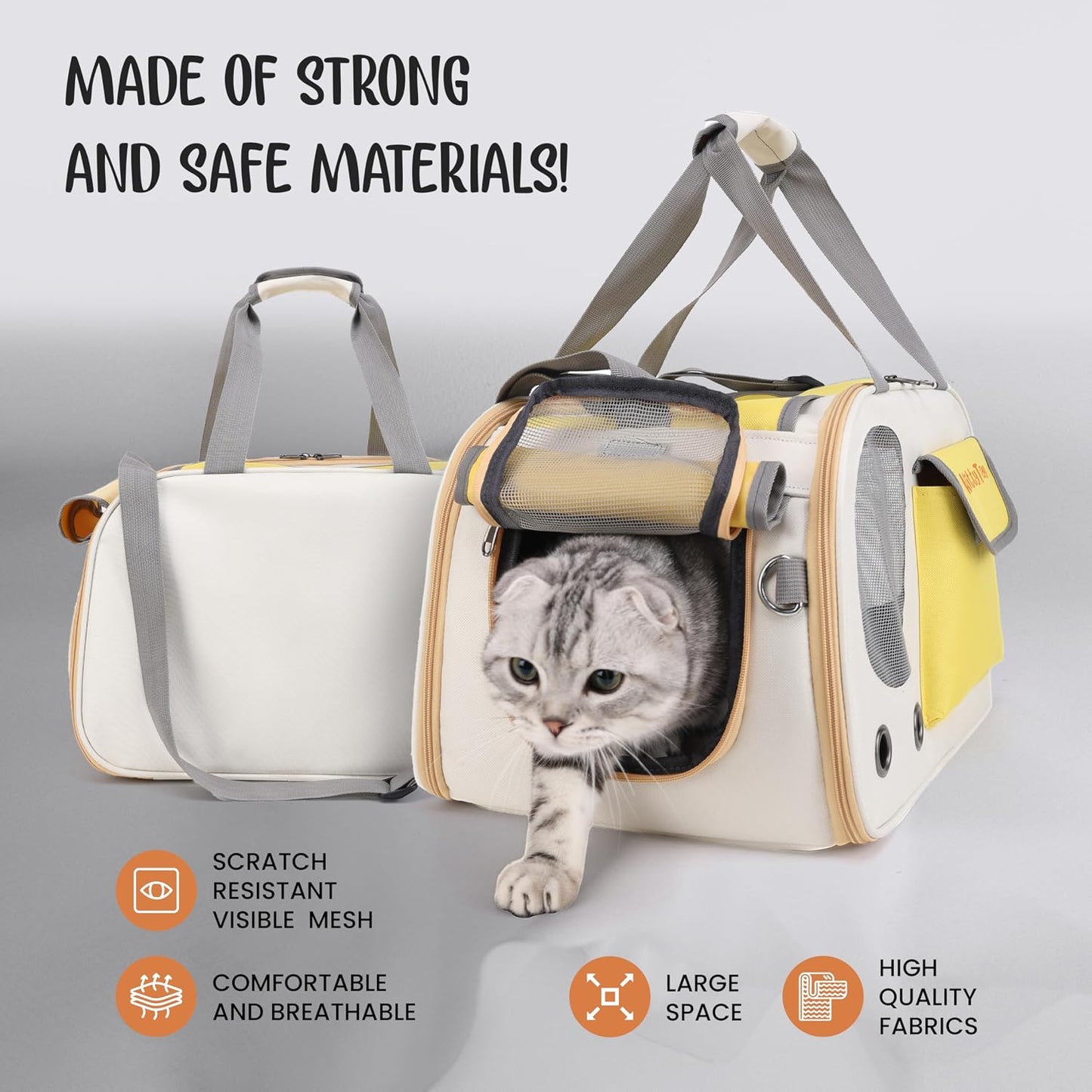 Pet Carrier, Puppy Small Dog Carrier, Cat Carrier Bag, Waterproof Premium PU Leather Carrying Handbag for Outdoor Travel Walking Hiking Shopping (Yellow)