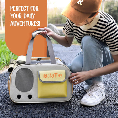 Pet Carrier, Puppy Small Dog Carrier, Cat Carrier Bag, Waterproof Premium PU Leather Carrying Handbag for Outdoor Travel Walking Hiking Shopping (Yellow)