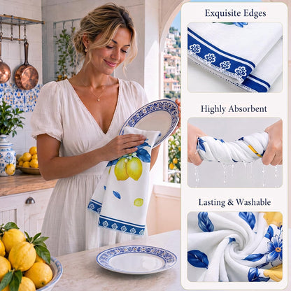 7 Pcs Italian Lemon Gifts Set for Women Amalfi Coast Souvenirs | Lemon Tote & Makeup Bag, Scented Candle, 16 oz Tumbler, Towel Raffia Box, Italy Mediterranean Souvenirs, for Summer Wedding