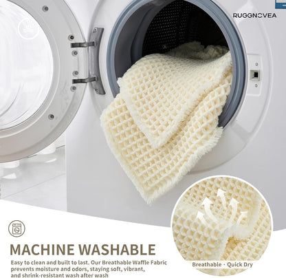 Waffle Bath Mat Non Slip Washable 32x20, Super Absorbent Quick Dry Boho Bathroom Rugs with Tassels, High Density Non Slip Backing, Luxury Carpet for Tub&Shower, Cream Yellow