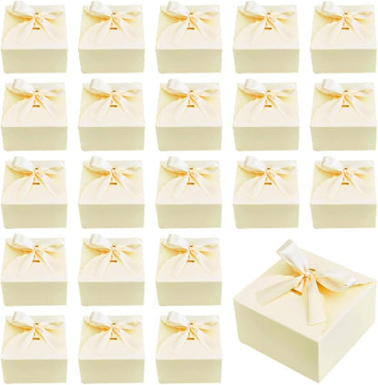 30pcs Gift Boxes Foldable Paper Box Candy Box Small Gift Packaging Boxes with Ribbon for Candy Cookie Proposal Wedding Gifts, Lemon Color 3.5x3.5x2 inch