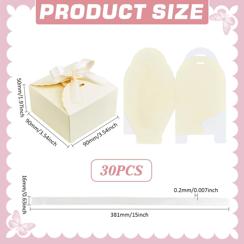 30pcs Gift Boxes Foldable Paper Box Candy Box Small Gift Packaging Boxes with Ribbon for Candy Cookie Proposal Wedding Gifts, Lemon Color 3.5x3.5x2 inch